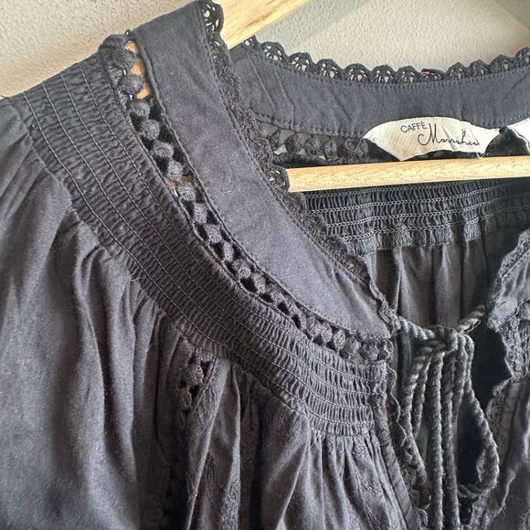 Caffe Marrakesh Embroidered Cotton Long Sleeve Top Black XL - Picture 4 of 11